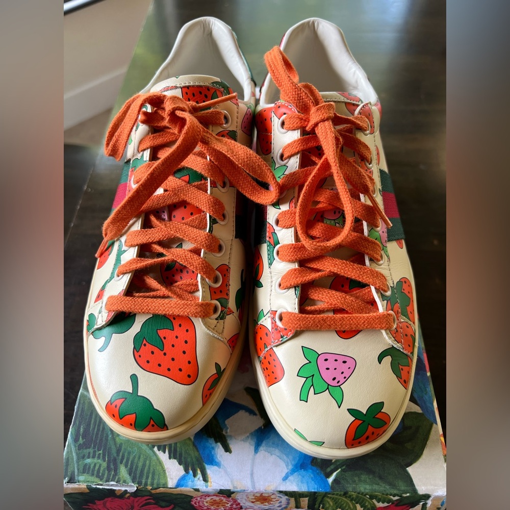 Gucci Orange and White Sneakers with Artistic Flair